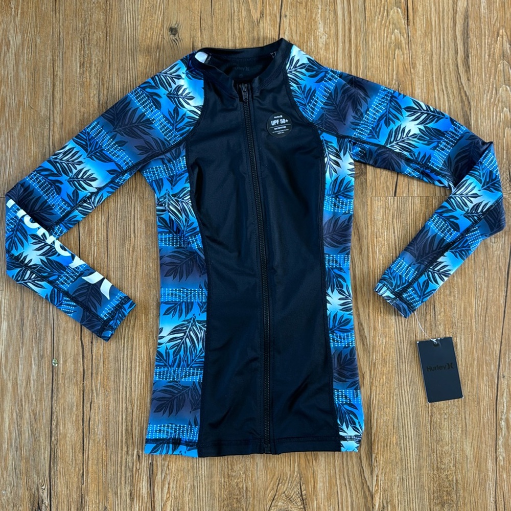 NWT Hurley x Sig Zane zip up rash guard size XS blue ulu print